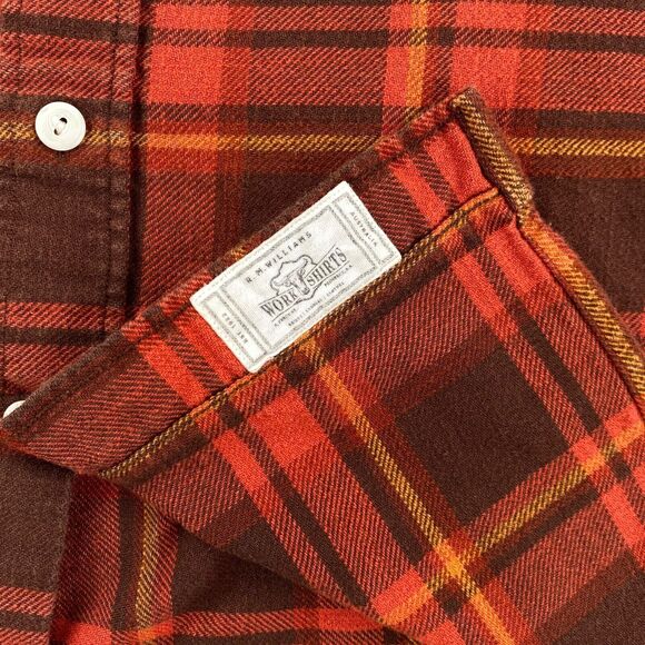 R.M. Williams Shirt Mens Small Red Orange Plaid Flannel Work Shirt Outdoor - Picture 8 of 12